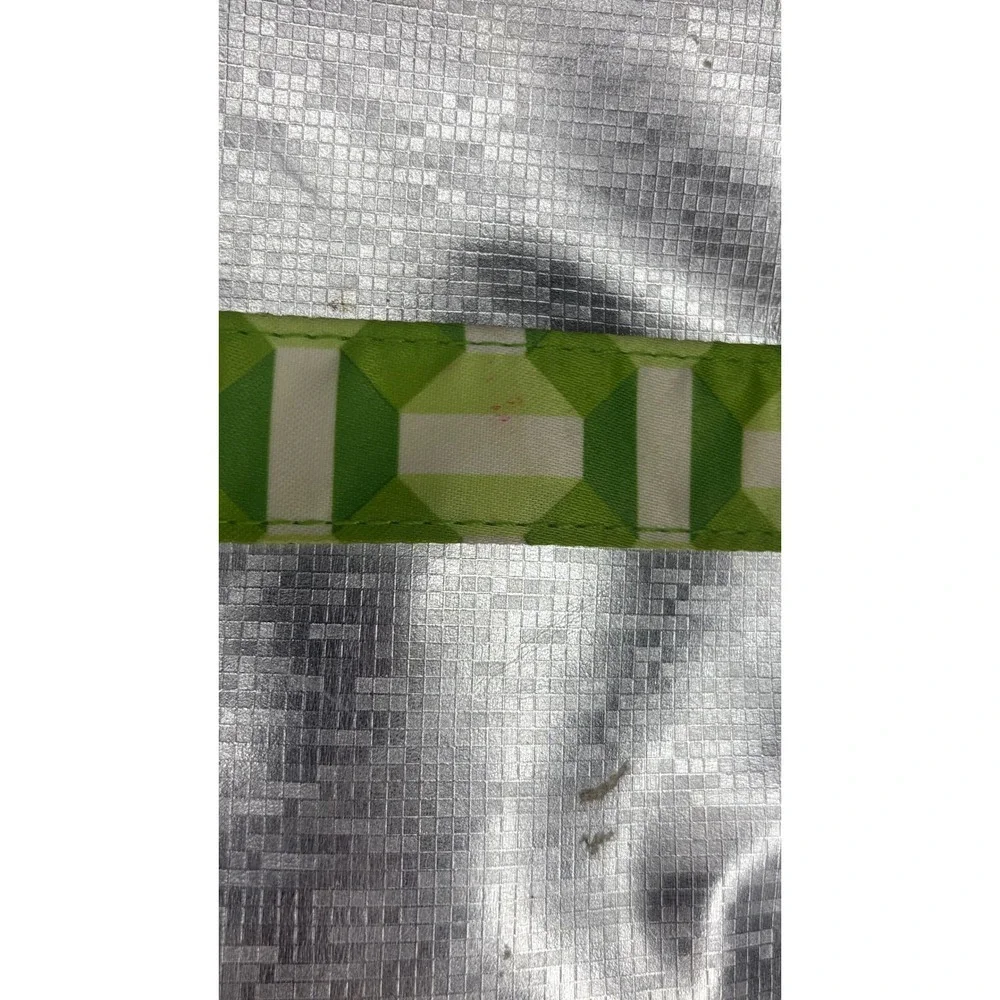 Clinique Silver Metallic Grid Makeup Bag Green Geometric Ribbon Cosmetic Case